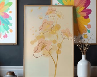 Ilustración floral minimalista con líneas doradas (descarga digital)
