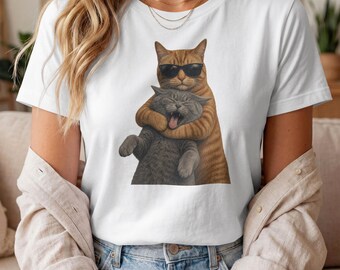 Funny Cat Headlock PNG, Retro Orange Tabby Sunglasses Design (Digital Download)