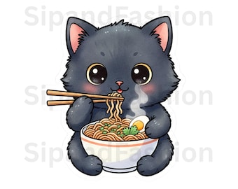 Kawaii Ramen Cat T shirts designs | Kitten PNGs (Digital Download