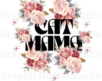 Diseño SVG PNG de Mamá Gata Floral, Imágenes prediseñadas de rosas retro (Descarga digital)