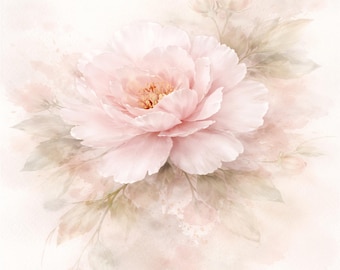 Estampado floral de peonía ruborizada / Pintura al óleo romántica de flores pastel (descarga digital)