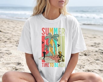 Retro Skateboarding Skeleton Beach Design (SVG PNG)