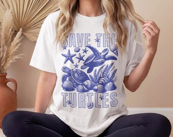 Save the Turtles Vintage Ocean Life Graphic (Digital Design)