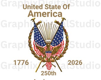 Diseño de camiseta con el emblema del águila patriótica de Estados Unidos para el 250 aniversario de la bandera estadounidense (1776-2026), archivo SVG PNG con la bandera retro de Estados Unidos (1776-2026).