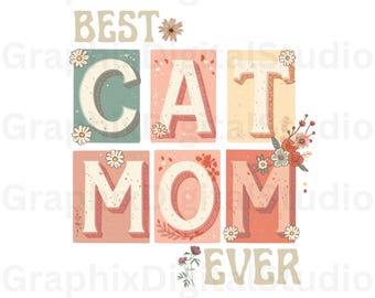 Diseño de camiseta retro floral para mamá de gatos (descarga digital SVG PNG)