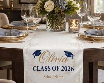 Personalized Name Graduation Table Runner, Custom Graduation Party Table Runner, Class of 2026 Graduation Decor, Grad Party Decor Gift