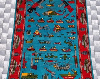 Tapete afegão handnade com nó de lã tapete de guerra tapete tribal colecionável história tapete de guerra afegão