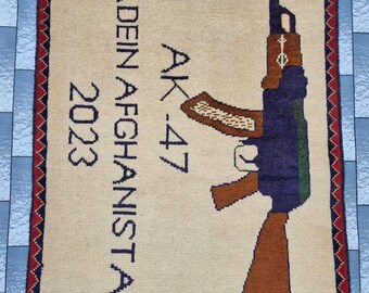Tapete afegão handnade com nó de lã tapete de guerra tapete tribal colecionável história tapete de guerra afegão