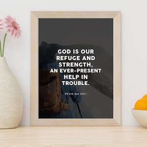 Psalm 46:1 Bible Verse Wall Art - Modern Inspirational Scripture Poster Print - Christian Home Decor - Gifts for Christians
