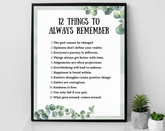 Inspirational Girl's Room Wall Art: 12 Things to Remember (8x10 Unframed Print)