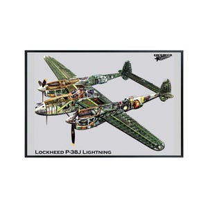 World War II Lockheed P-38 Lightning Poster - Lightning Bomber Aircraft Picture - Airplane Artwork Diagram Print - Aviation Wall Art - 11x17