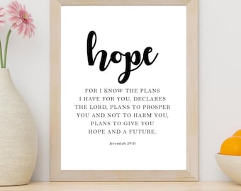 Jeremiah 29:11 Bible Verse Wall Art - Hope Inspirational Scripture Poster Print - Chrisitian Home Decor - Gifts for Christians