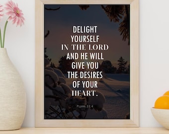 Psalm 37:4 Bible Verse Wall Art - Modern Prayer Decor - Inspirational Scripture Print - Chrisitian Home Decor - Gifts for Christians, Poster