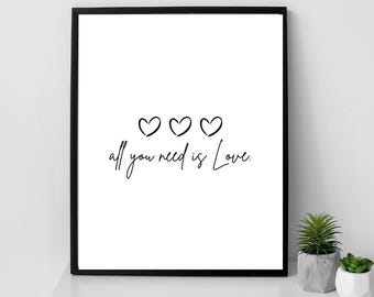 All You Need Is Love Poster: Girl's Room Decor, John Lennon Art