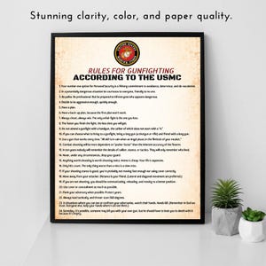 Rules for Gunfighting - Marine Corps Military Home Decor, Patriotic American Wall Art, USMC Decoration - Gifts for Veterans