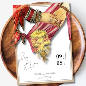 Faites gagner la date indienne d'édition Evite, I peint à la main, I Faire-part de mariage indien, I Faire-part de mariage hindou traditionnel, I Carte numérique Desi 2025