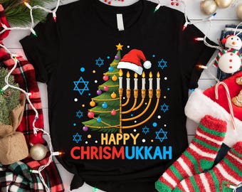 Happy Chrismukkah T-Shirt: Hanukkah Christmas Menorah Tree Tee