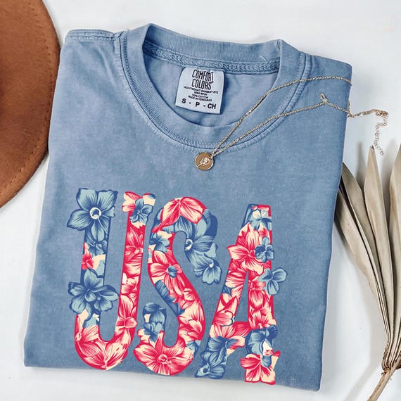 Comfort Colors Floral USA Shirt: Patriotic 4th of July Tee