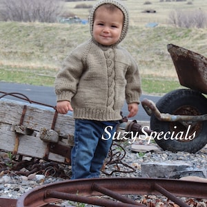 Hand Knitted Hooded Baby Sweater with Back zipper | Knitted Baby Jumper | Ready to Ship | All Colors |