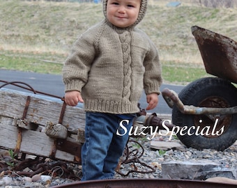 Maglione per bambini con cappuccio lavorato a mano con cerniera posteriore / Maglione per bambini lavorato a maglia / Pronto per la spedizione / Tutti i colori /