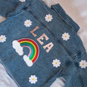 Giacca in denim con toppe personalizzate per bambini, giacca in denim personalizzata per ragazze, toppe con nome, regalo di compleanno per bambini