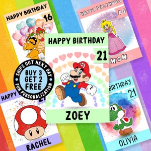 Super Mario Überraschungs-Geburtstagskarte, Personalisieren-Karte für Ihn, Prinzessin Peach Schöne benutzerdefinierte Karte, Beste Freunde Karten, 18.21.30 Karte