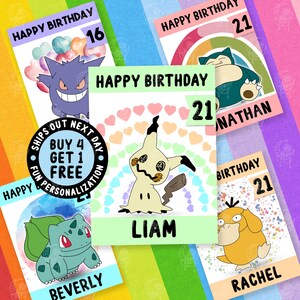 Mimikyu Funny Birthday Card, Personalize Card For Him, Psyduck Cute Custom Cards, Best Friends Cards, 18th 21st 30th Card