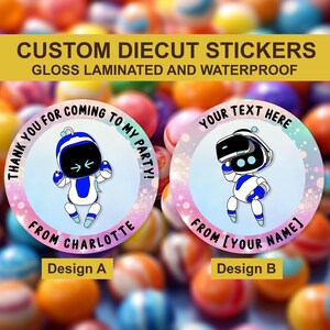 Adesivo de aniversário personalizado Astrobot, Miniadesivo personalizado para produtos de jogos, Adesivo de cones doces, Adesivos personalizados para lembrancinhas de festa, Selos de convite