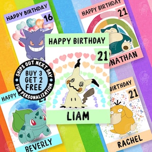Cartão de aniversário engraçado Mimikyu, cartão personalizado para ele, cartões personalizados fofos do Psyduck, cartões de melhores amigos, cartão de 18, 21 e 30 anos