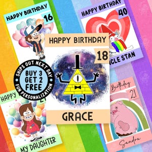 Cartão surpresa de aniversário do Bill Cipher, cartão personalizado para ele, cartão personalizado adorável de Gravity Falls, cartões de melhores amigos, cartão de 18, 21 e 30 anos