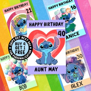 Carte d'anniversaire Anime Ohana Stitch, personnaliser la carte pour lui, cartes personnalisées drôles de point Anime, cartes de meilleurs amis, 18e 21e 30e carte