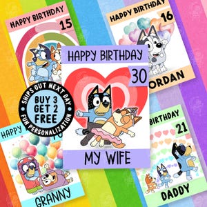 Bandit Heeler Anime Birthday Card, Personalize Card For Him, Blue Heeler Funny Custom Cards, Best Friends Cards, 18th 21st 30th Card