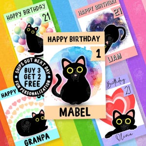 Cartão de aniversário engraçado com gato preto, cartão personalizado para ele, cartão surpresa personalizado para pai gato, cartões de melhores amigos, cartão de 18, 21 e 30 anos