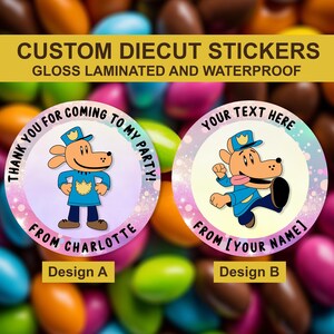 Adesivo de aniversário personalizado Dog Man, adesivo de anime personalizado de super-heróis, adesivo de cones doces, adesivos personalizados para lembrancinhas de festa, selos de convite