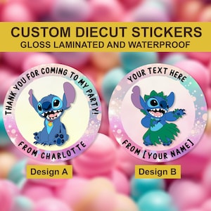 Hawaii Stitch Benutzerdefinierte Geburtstagsaufkleber, Ohana Stitch Benutzerdefinierte Anime Aufkleber, süßer Kegelaufkleber, benutzerdefinierte Partybevorzugungsaufkleber, laden Siegel ein