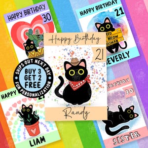 Cowboy Cat Surprise Birthday Card, Personalize Card For Him, Funny Black Cat Lovely Custom Card, Best Friends Cards, 18th 21st 30th Card