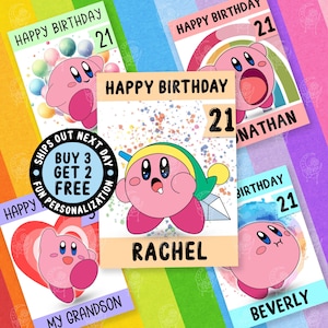 Cute Kirby Games Birthday Card, Personalize Card For Him, Kawaii Kirby Funny Custom Cards, Best Friends Cards, 18th 21st 30th Card