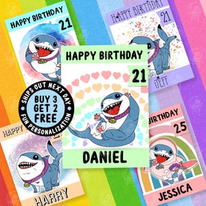 Biglietto di auguri di compleanno divertente di Jeff The Landshark, biglietto personalizzabile per lui, biglietti personalizzati con supereroi, biglietti per i migliori amici, biglietto per il 18°, 21° e 30° compleanno