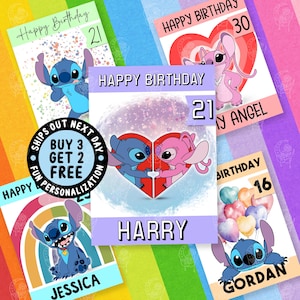 Angel Stitch meilleure carte d'anniversaire, carte à personnaliser pour lui, carte personnalisée Stitch Ohana Surprise, cartes de meilleurs amis, 18e 21e 30e carte