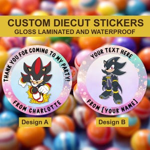 Naklejka urodzinowa Shadow Hedgehog Custom, naklejka do gry Bat Superhero Custom, naklejka Sweet Cones, naklejki na upominki na imprezę Custom, pieczęcie zapraszające