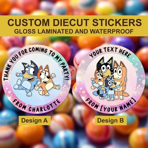 Bingo heeler aangepaste verjaardagssticker, blauwe heelers familie aangepaste grappige sticker, sticker zoete kegels, aangepaste kindersticker, zeehonden uitnodigen