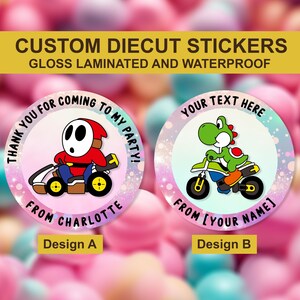 Adesivo personalizzato per compleanno di Yoshi, adesivo personalizzato per gioco di Mario Kart, adesivo per coni di caramelle, adesivi personalizzati per bomboniere, sigilli per inviti
