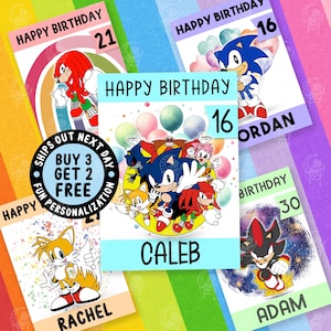 Biglietto di auguri di compleanno di Shadow Hedgehog Games, biglietto personalizzato per lui, biglietti divertenti di Tails Fox, biglietti per i migliori amici, biglietto per il 18°, 21° e 30° compleanno