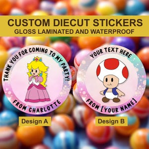 Adesivo personalizzato per compleanno della Principessa Peach, adesivo personalizzato del gioco Paper Mario, adesivo per coni di caramelle, adesivi personalizzati per bomboniere, sigilli per inviti