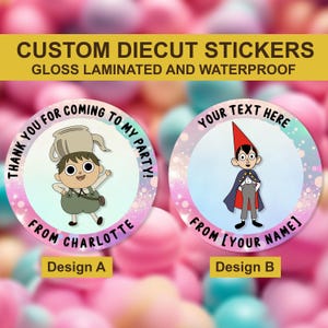 Pegatina de cumpleaños personalizada "Más allá del jardín", minipegatina personalizada de OTGW, pegatina de conos dulces, pegatinas personalizadas para recuerdos de fiesta, sellos de invitación