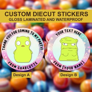 Kuchi Kopi aangepaste verjaardagssticker, Bobs Burgers aangepaste grappige sticker, sticker zoete kegels, aangepaste partijgunststickers, zeehonden uitnodigen