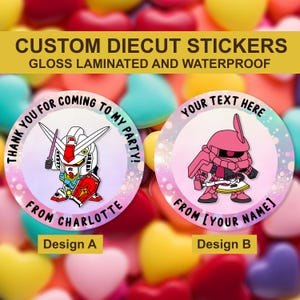 Rx-78 aangepaste verjaardagssticker, Zaku aangepaste anime sticker, sticker zoete kegels, aangepaste partij gunst stickers, zeehonden uitnodigen