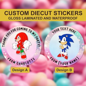 Knuckles Echidna Niestandardowa naklejka urodzinowa, Niestandardowa mini naklejka Blue Hedgehog, Naklejka Sweet Cones, Niestandardowe naklejki na upominki na imprezę, Zaproszenia na pieczęcie