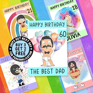 Bob Belcher Anime Birthday Card, Personalize Card For Him, Bobs Burgers Funny Custom Cards, Best Friends Cards, 18th 21st 30th Card