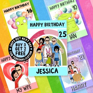 Biglietto di auguri di compleanno divertente per la famiglia Bob Burger, biglietto personalizzato per lui, biglietti personalizzati carini di Bob Burger, biglietti per i migliori amici, biglietto per il 18°, 21° e 30° compleanno